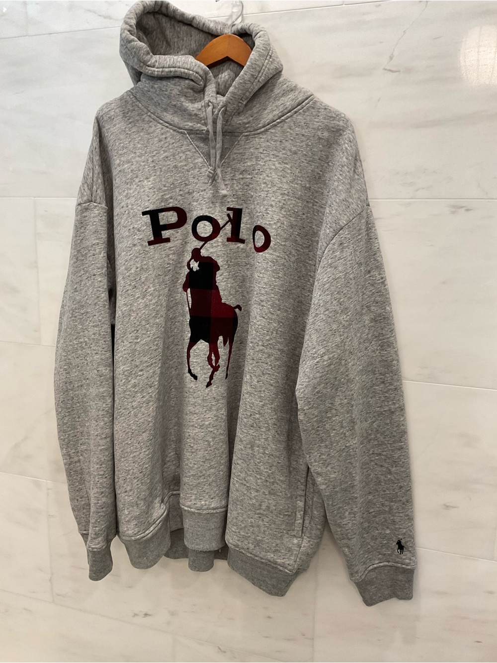POLO Ralph Lauren Gray BUFFALO PLAID BIG PONY Hoodie Sweatshirt 2XLT - R49